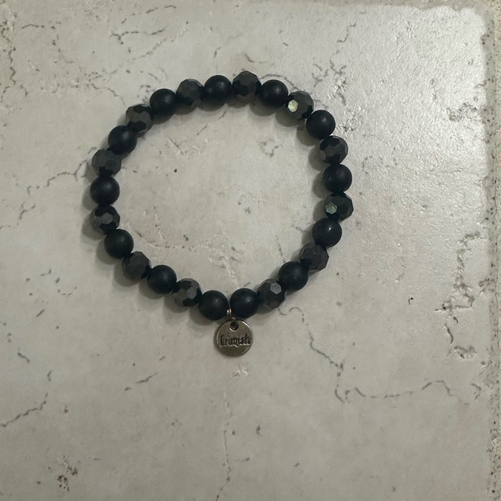 Black Ermish Beaded Bracelet with Charm